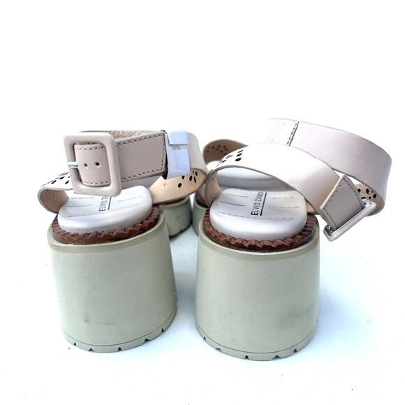 Anthropologie Elvio Zanon Perforated Chunky Sandals Pink 37 Size 7 Heels - Picture 9 of 12